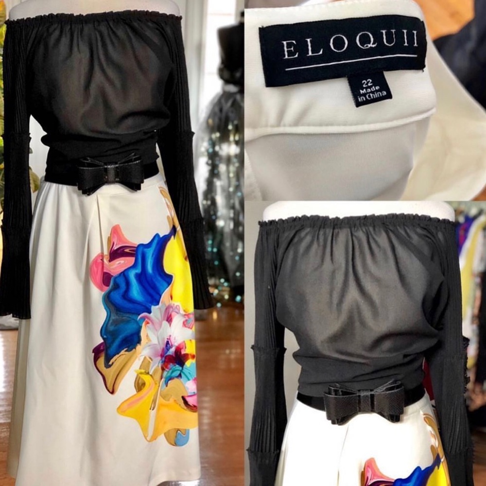 NWT Eloquii Floral Neoprene Skirt 22 Sheer Top 1x